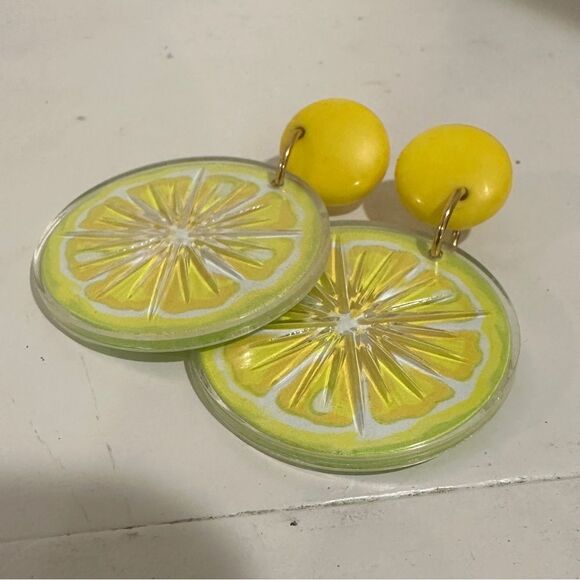 Anthropologie  Yellow Lemon Slice Earrings lemon earrings summer style - Picture 3 of 7